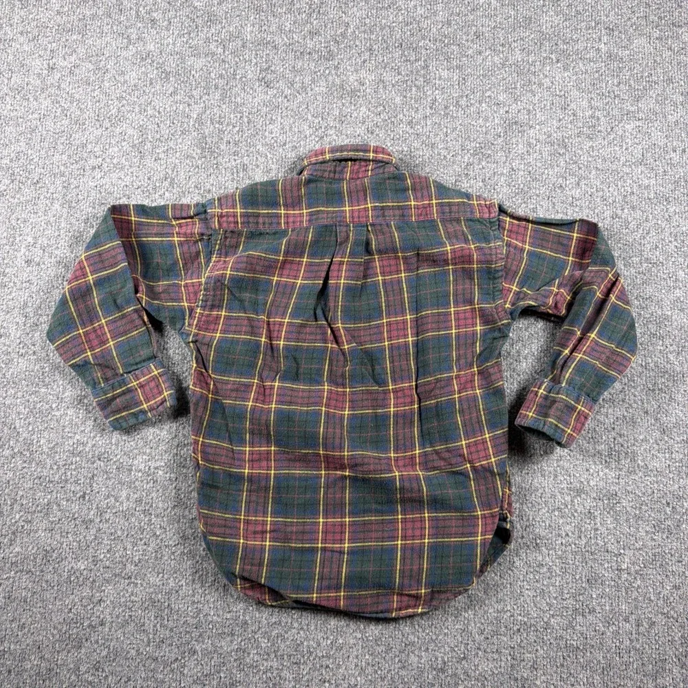 Polo Ralph Lauren Flannel Button Down Shirt Kids Size‎ 5 Green Burgundy Plaid